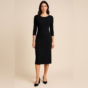 Philosophy Black Long Sleeve Midi Dress Stretch Knit Sheath L